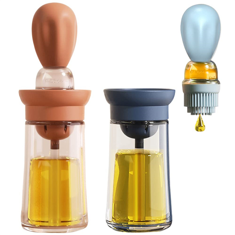 180ml Cooking Glass Olive Oil Dispenser Bottle for Kitchen with Dropper Measuring Silicone Brush
