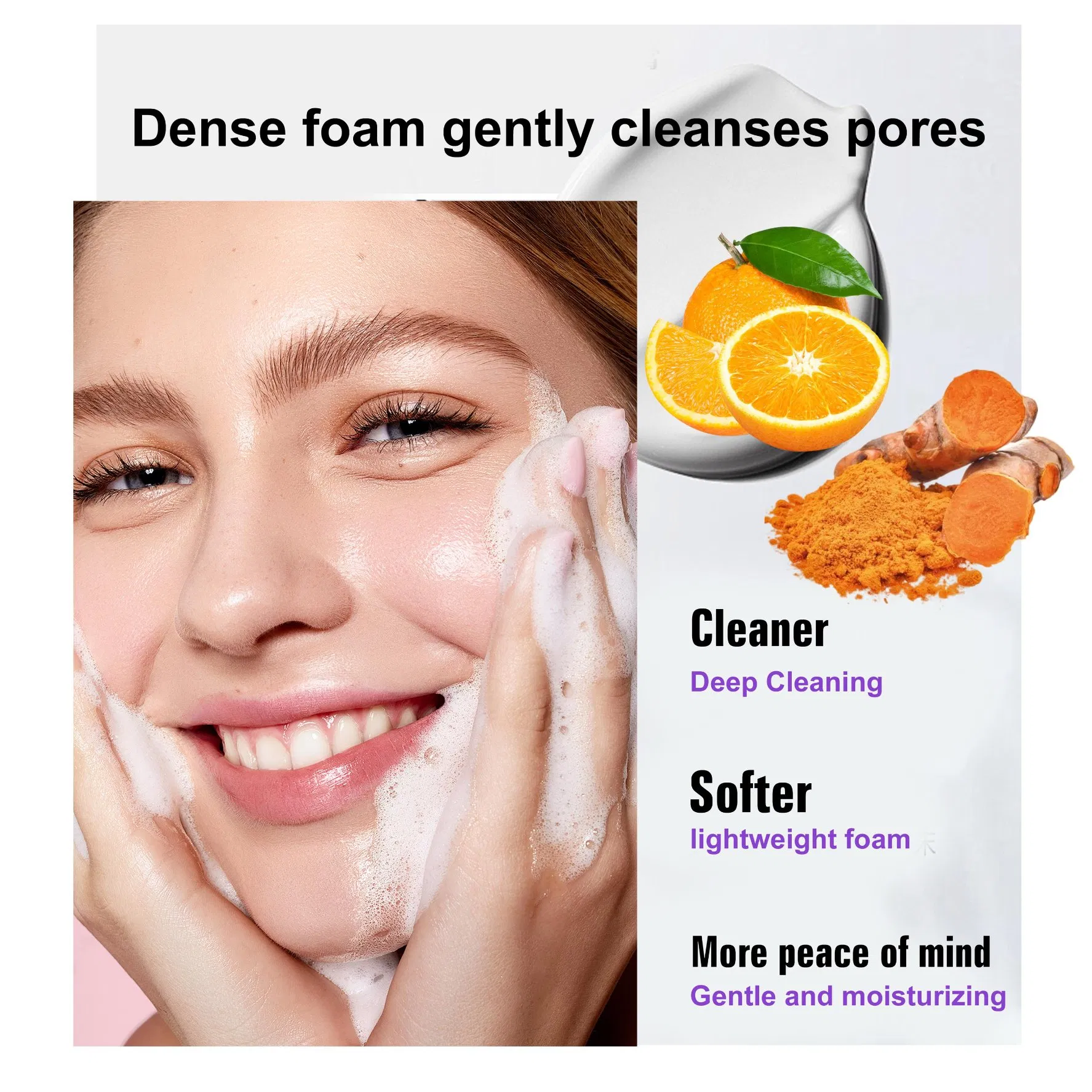 Roushun Turmeric Lighten Face Wash with Vitamin C Moisturizing Refreshing and Cleansing