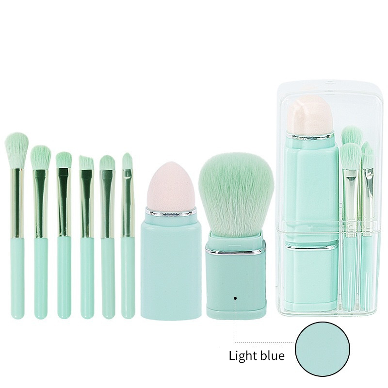 New Portable 8PCS Makeup Brush Set Powder Puff Eyeshadow Travel Set Eyebrow Brush