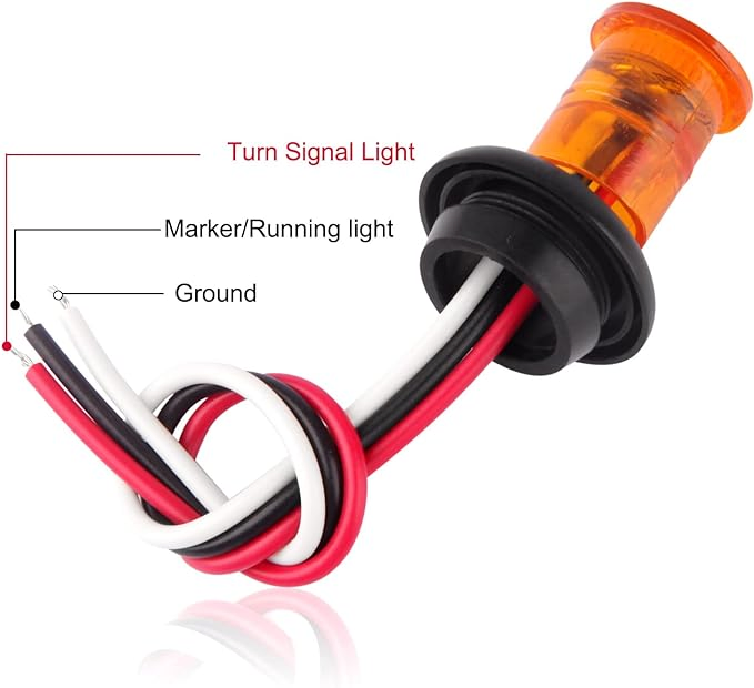 3/4 Inch Round Amber LED Trailer Side Marker Clearance Light