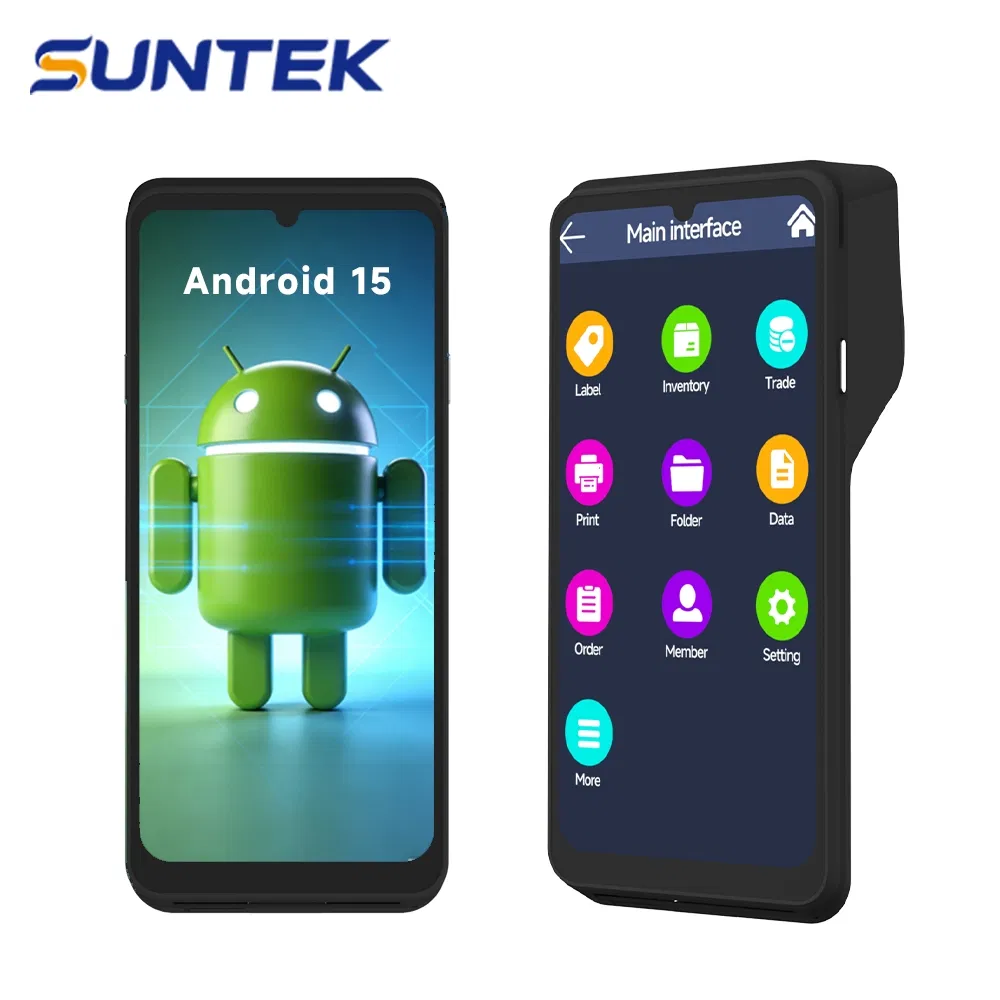 Label Printer Mobile POS Terminal Android 15 USB NFC Gms Suntek All-in-One Portable POS Supermarket Takeaway