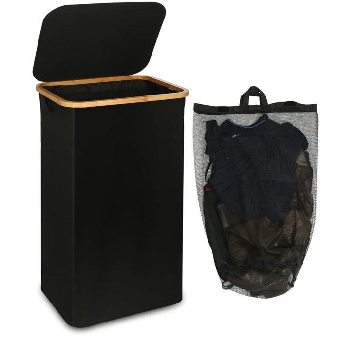Slim Laundry Hamper with Lid and Handles Linen Storage Basket