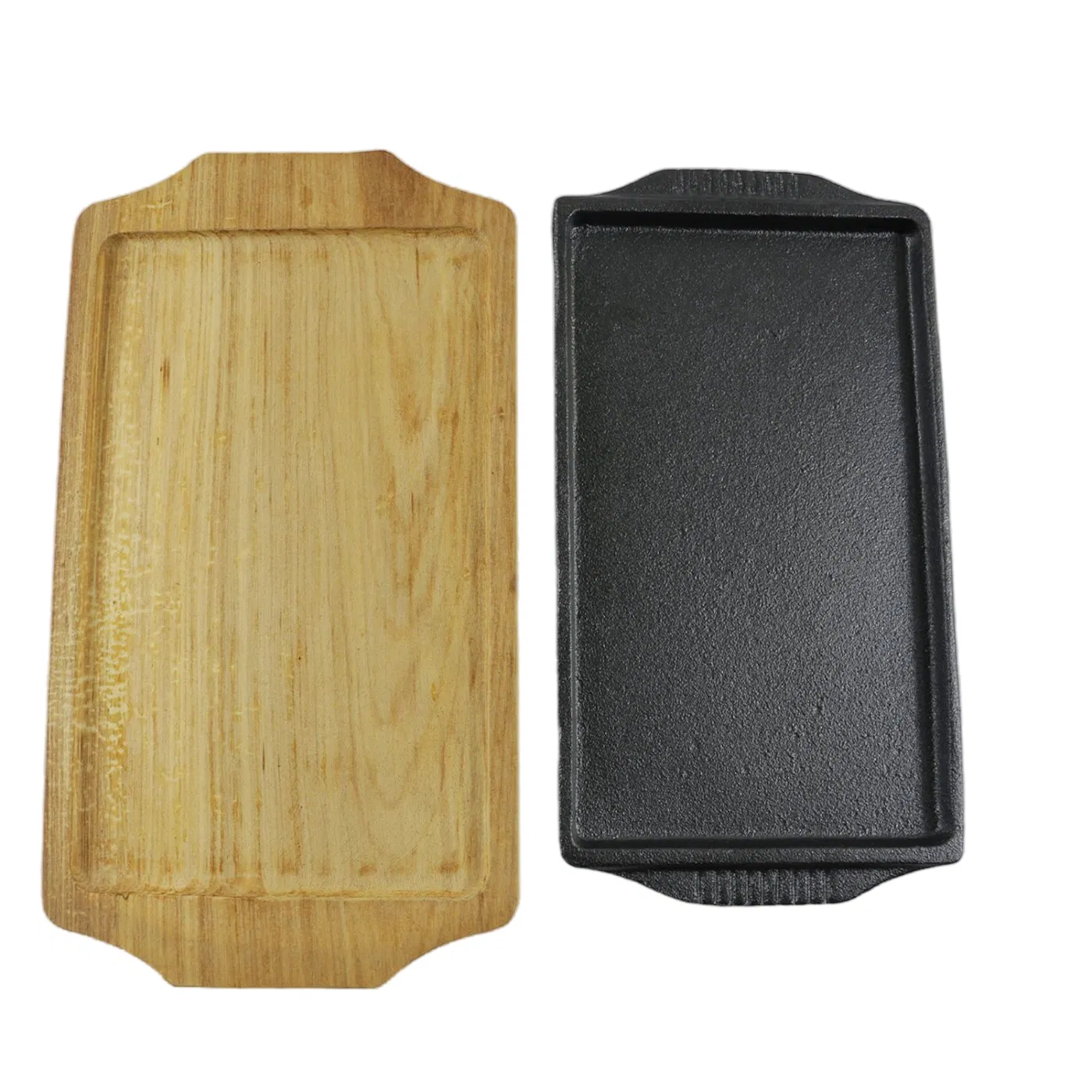 Чугунная сковорода с деревянной подставкой