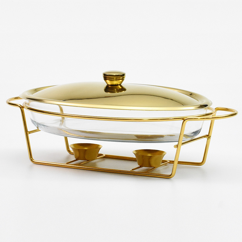 3.0L Gold Chafing Dishes Buffet Set Glass Soup Pots Food Warmer for Catering, Party, Wedding, Banquet, Events