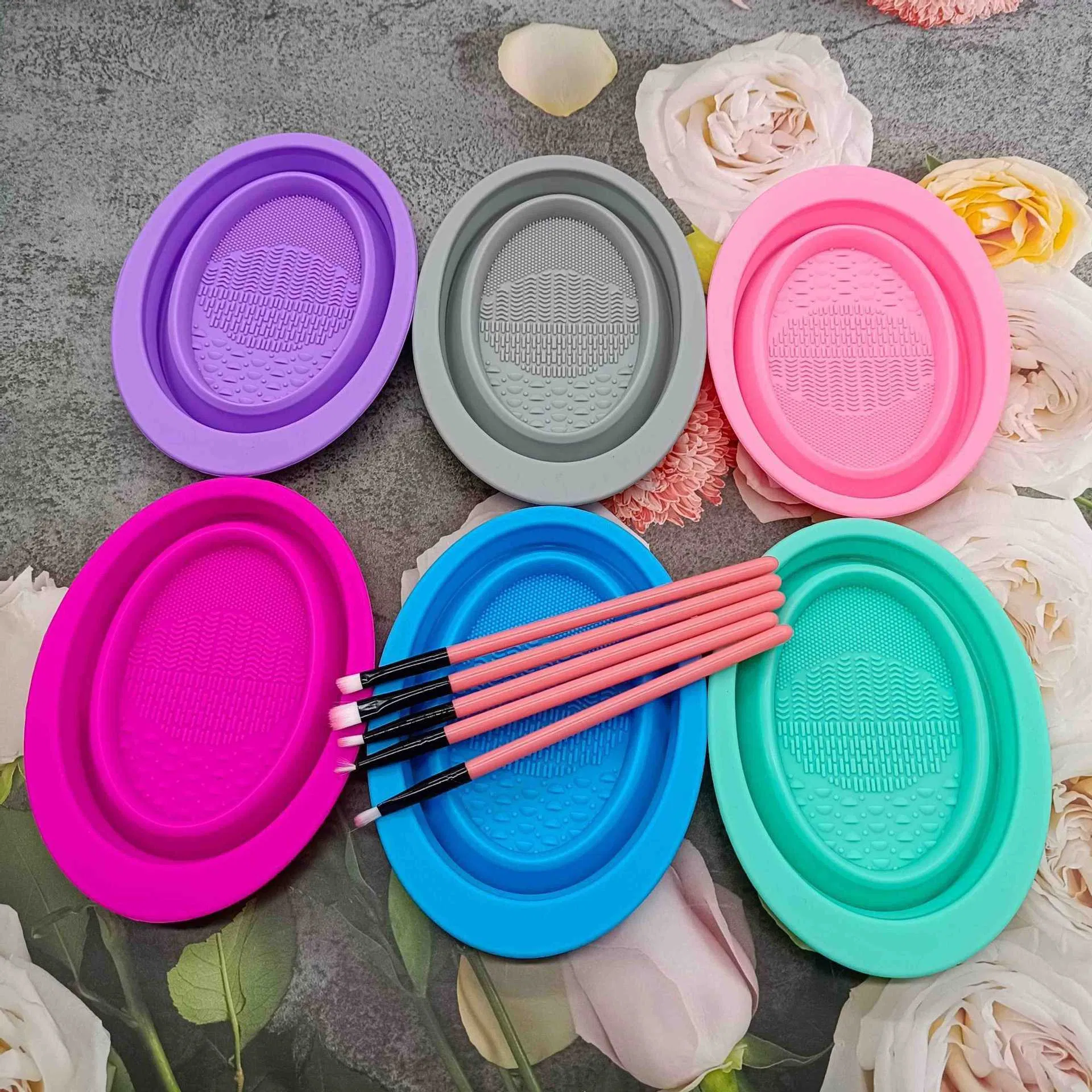 Cross -Border Silicone Folding Bowl Beauty Egg Cleaning Tool Powder Puff Cleaning Cushion Brush Brushing Makeup Brush Cleaningartifact