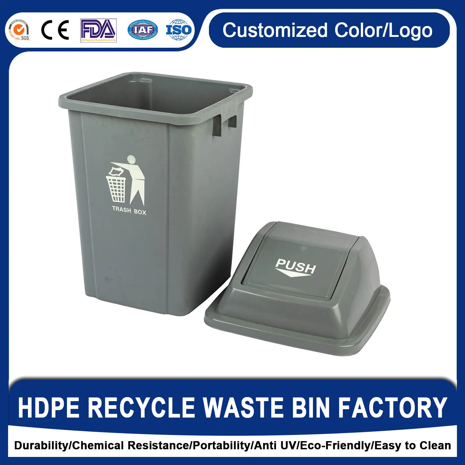 Recycling Small Containers Stocked 80L Plastic Waste Bin Garbage Can with Lid