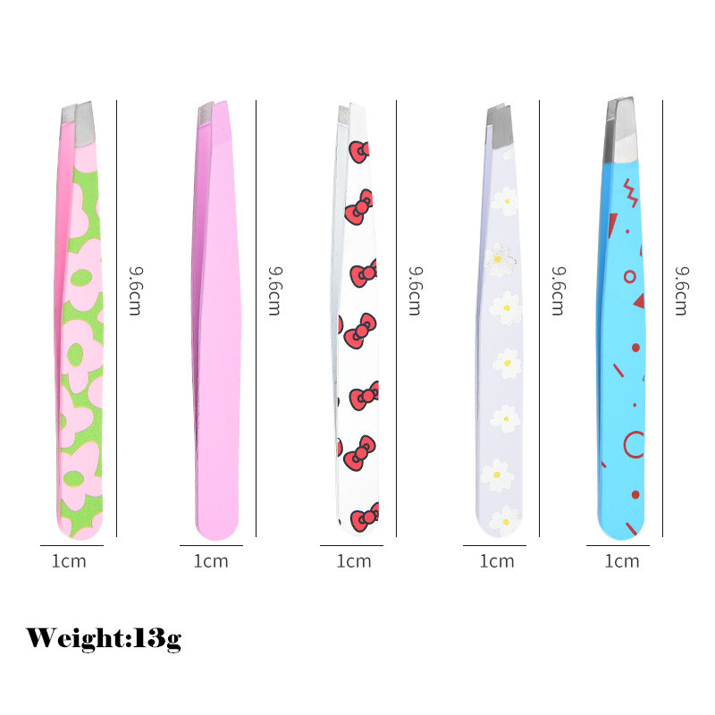 Custom Printed Slanted Tips Cosmetic Beauty Brow Eyelash Tweezers with Pattern Designs