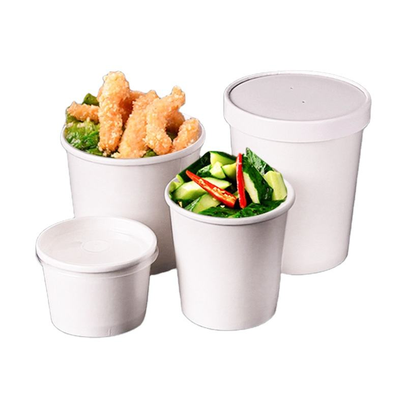 Disposable Food Container Brown Kraft Paper Soup Bowl with Paper Lid