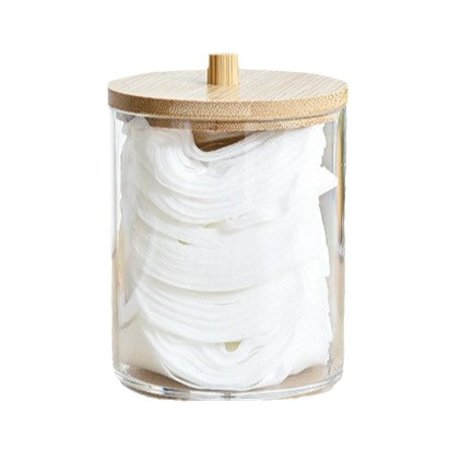 Bamboo Acrylic Qtip Holders Bathroom Storage for Cotton Balls, Swabs, Pads, Floss