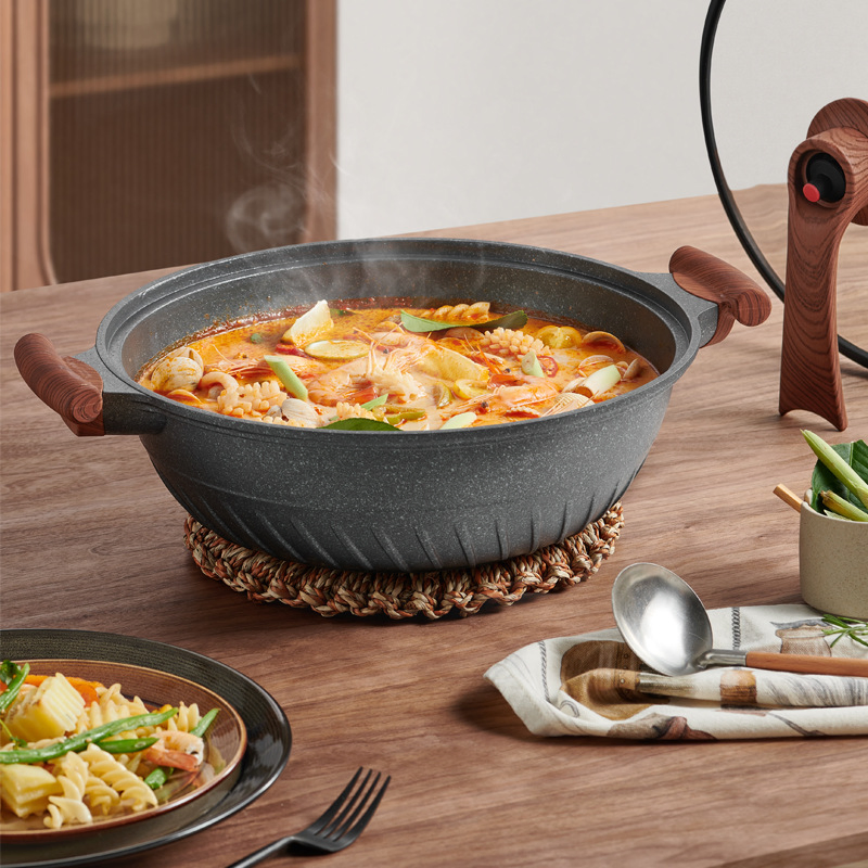 32cm Cast Aluminum Maifan Stone Wok Nonstick Coating Energy Saving Low Pressure Smokeless Cooking Wok