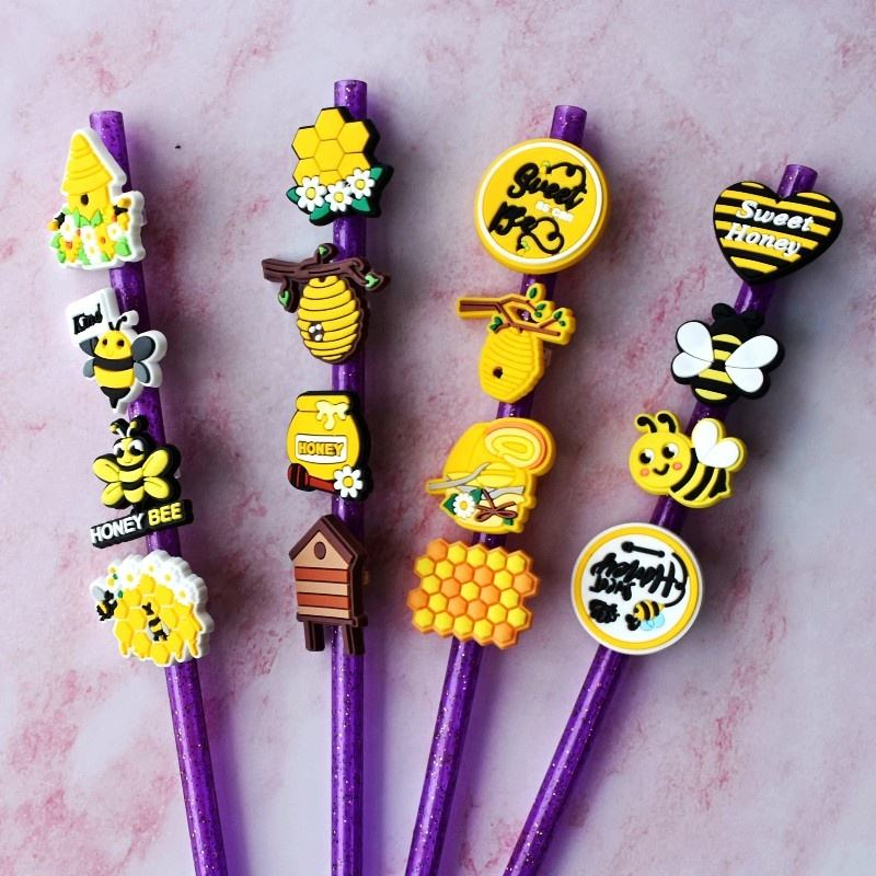 Cute Bee Silicone Straw Toppers for Children's Drinkware