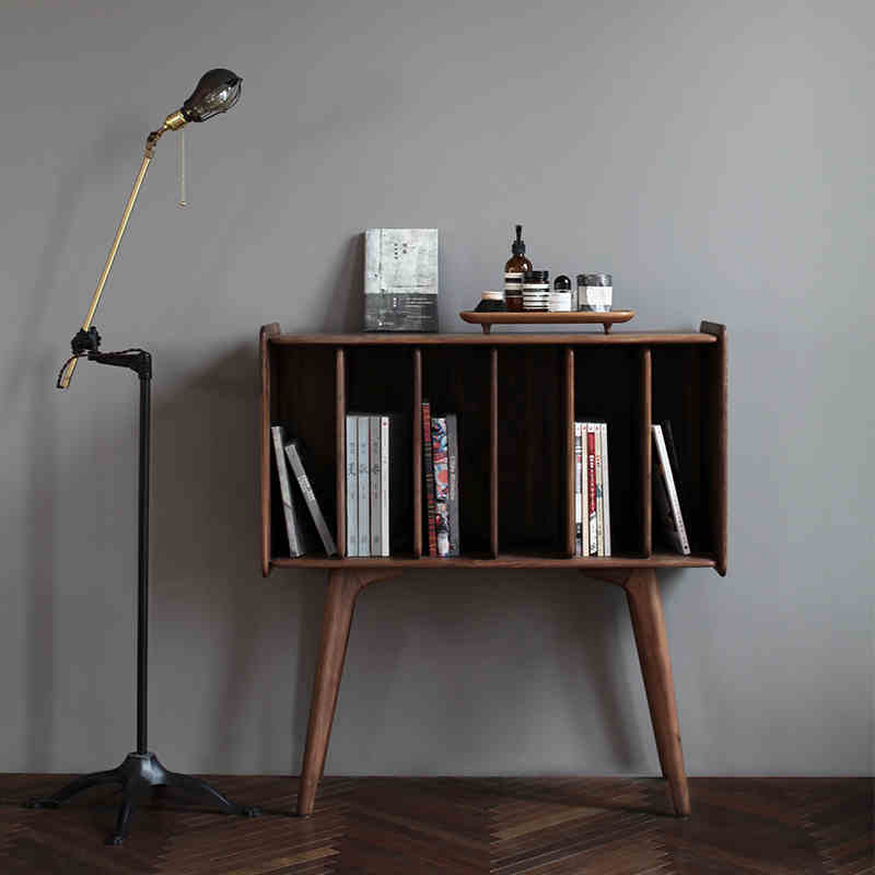 Стеллаж книжный скандинавский орех вишня для винила