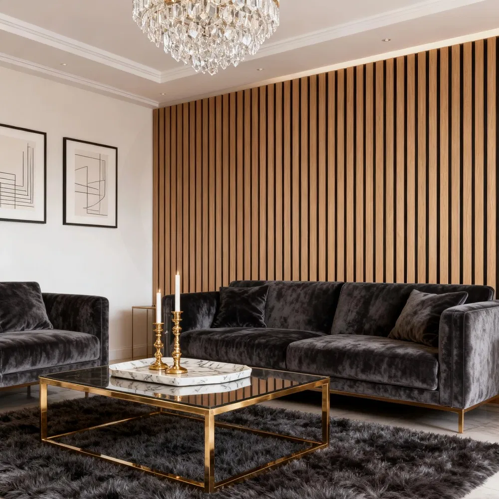 Black Ceiling Tile Acoustic Wood Wooden Slat MDF Decorative Wall Panel