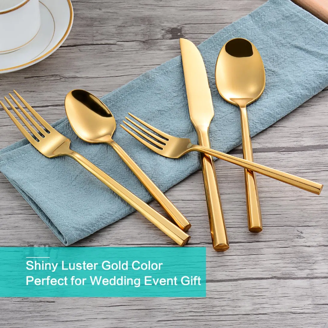 Wholesale Stainless Steel Hexagon Thick Handle Gold Cutlery for Wedding