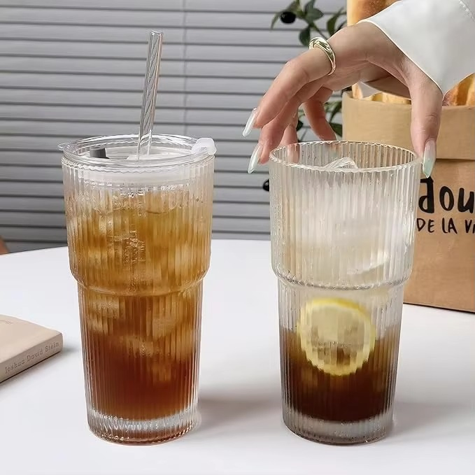 Стеклянная кружка для матчи 20 унций с крышкой и трубочкой