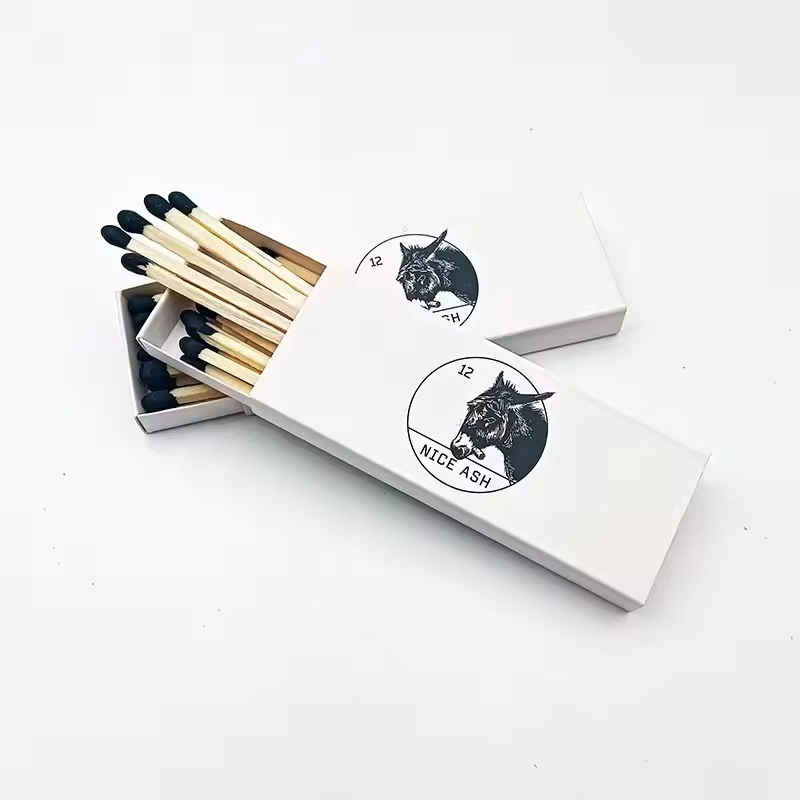 Black Tip with Wooden Color Stick Matches in White Box with Black Logo for Cigar Candle Matches