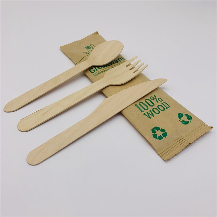Disposable Eco Friendly Wood Cutlery, Wooden Cutlery Set with Bag
