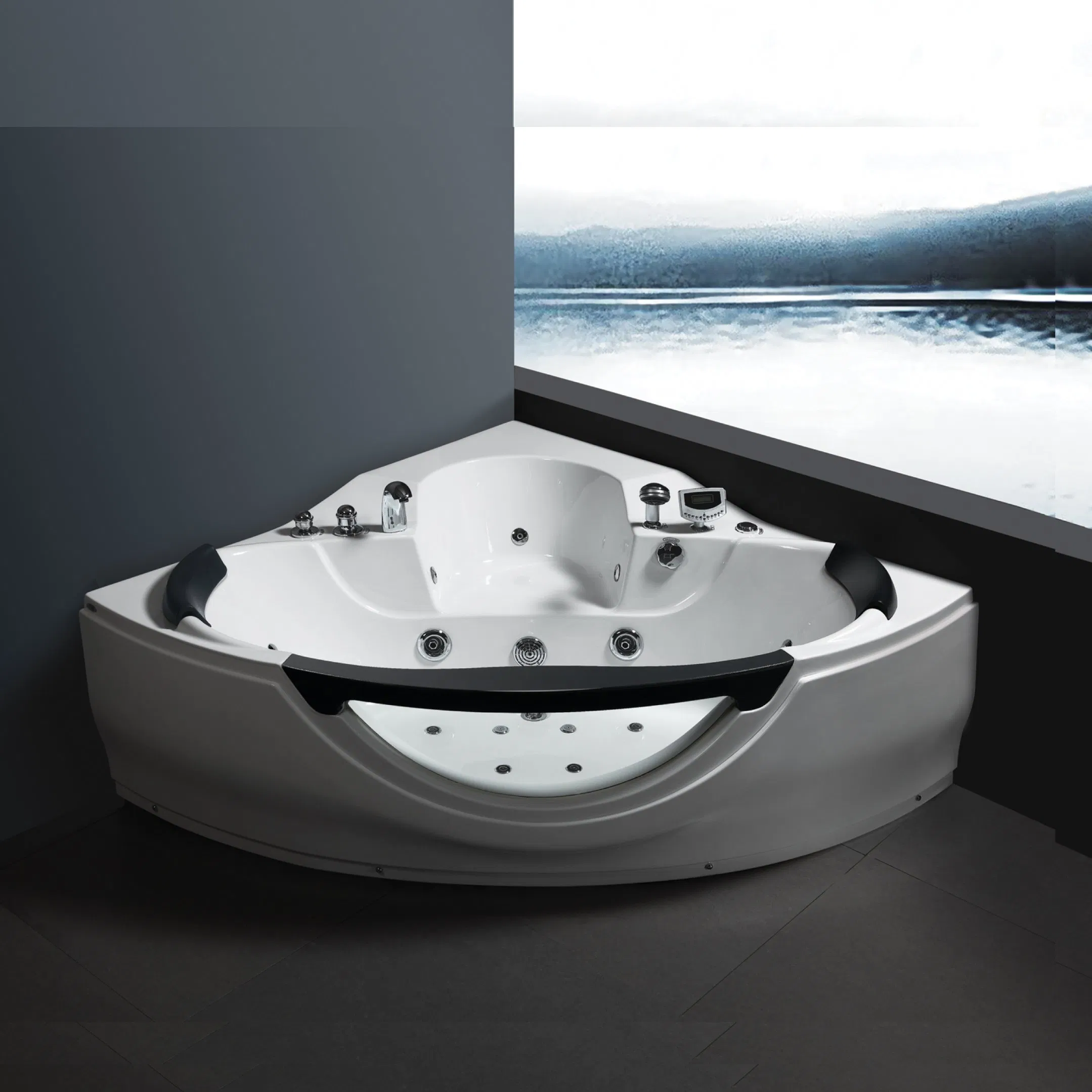 Угловая массажная ванна с гидромассажем и подсветкой