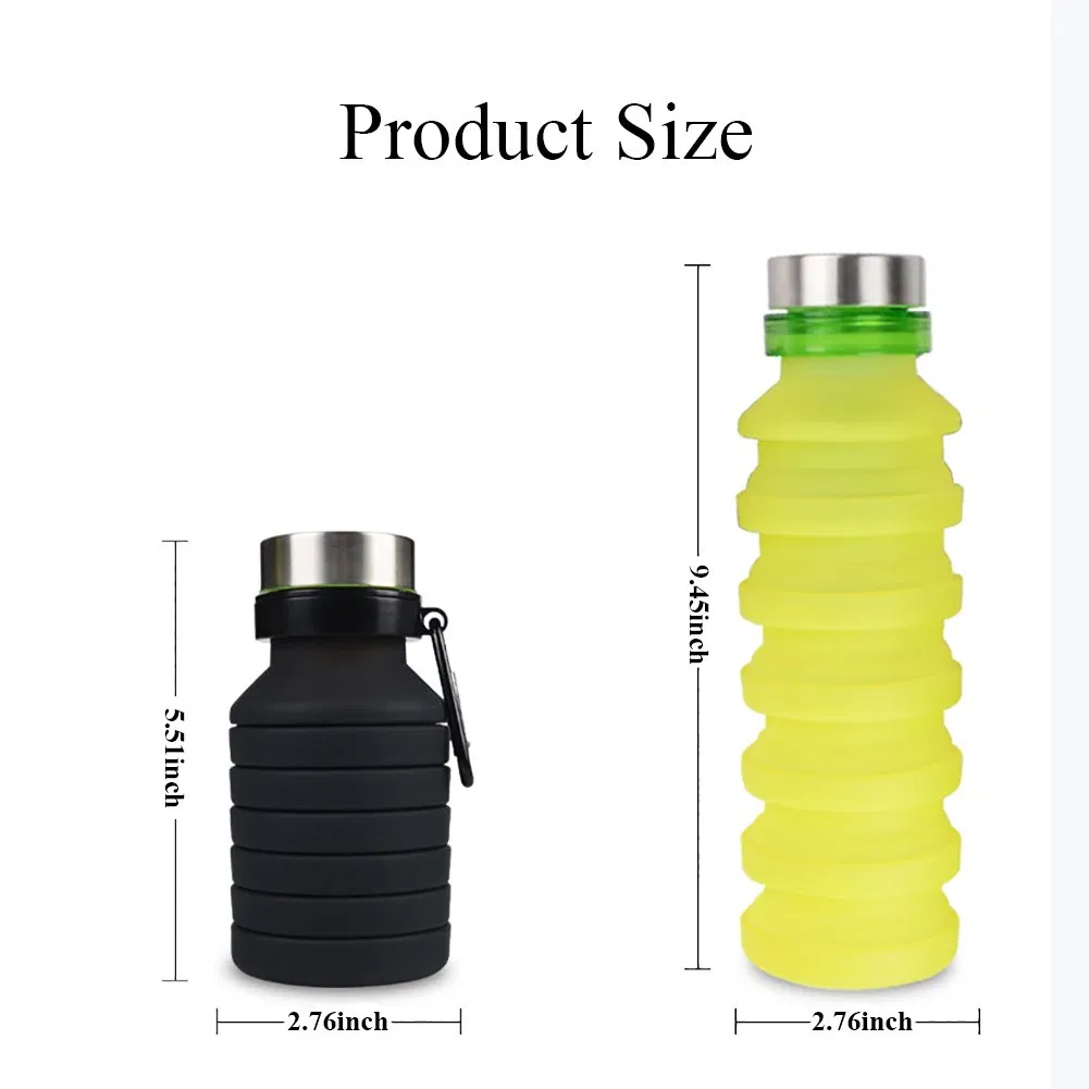 550ml FDA BPA Free Silicone Rubber Collapsible Water Bottle with Lid