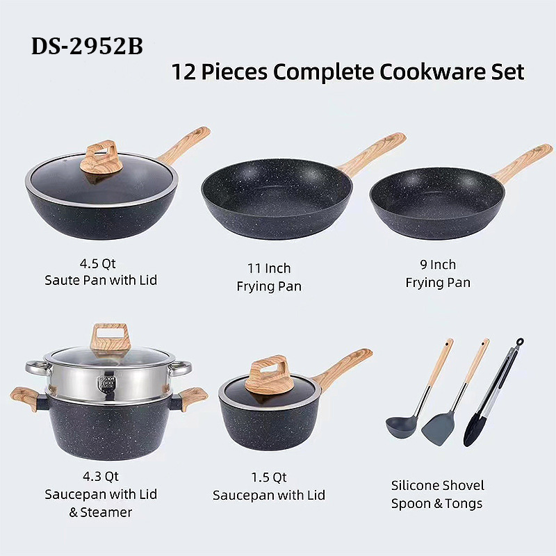 Ds-2952A Wholesale Non Stick Cookware Sets Pots and Pans Popular Home Kitchen Pot Sets Frying Pan Aluminum Cooking Pot with Lid
