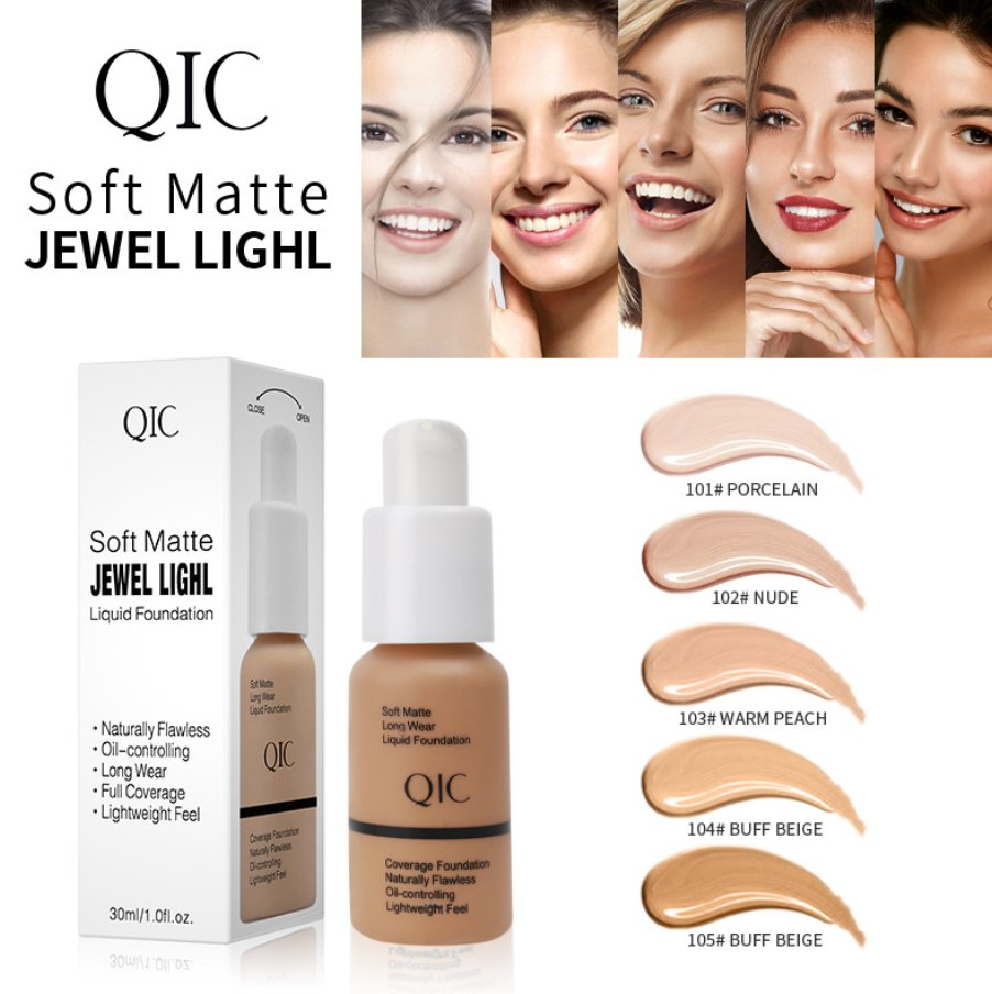 Online Wholesale in Stock 5-Color Liquid Foundation Matte Oil Control Full Coverage Concealer Cream Long Lasting Waterproof Flawless Liquid Foundation