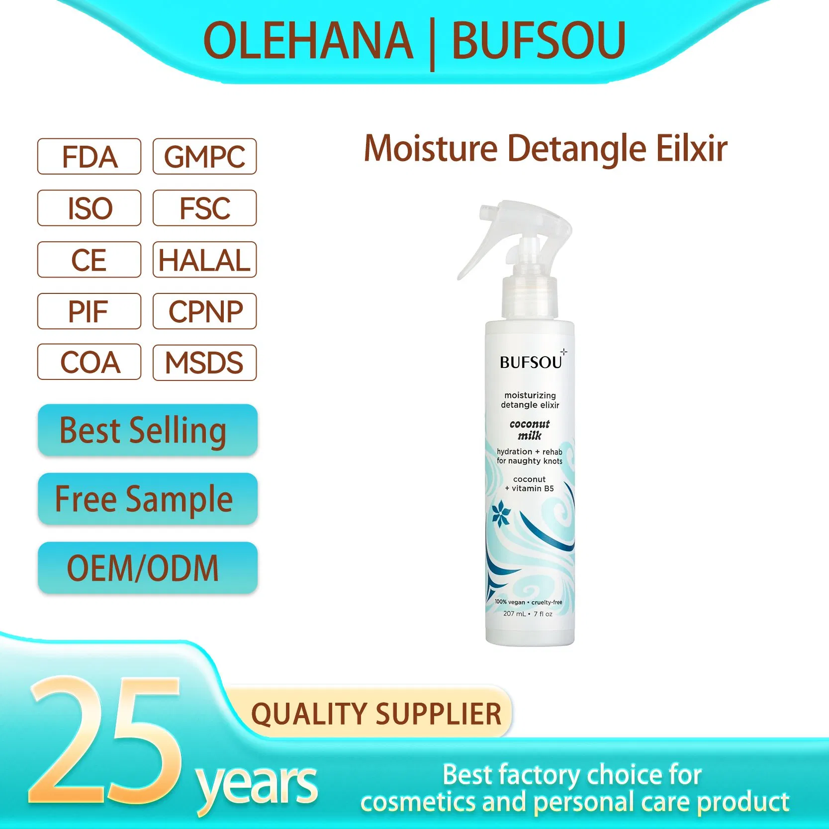 Custom Organic Spray for Curly Hair Coconut Milk Detangle Leave-in Hair Conditioner