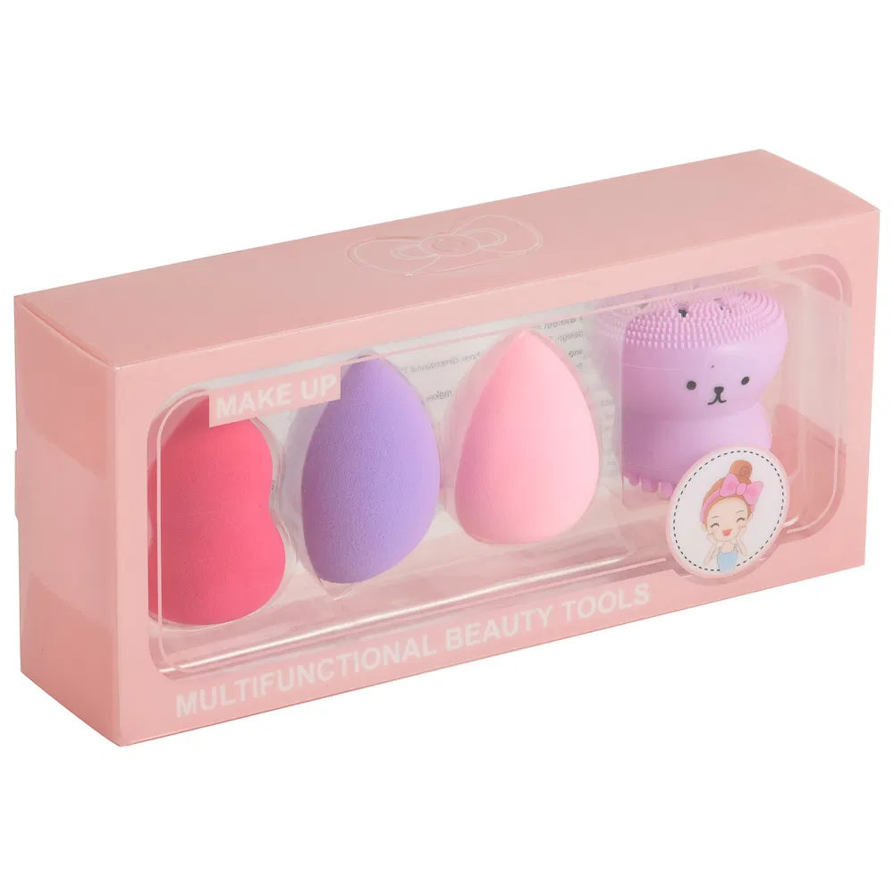 Factory Price Exquisite Packaging Beauty Blending Gift Set Pink Cosmetic Powder Non Latex Blender Puffs Holder Makeup Sponge