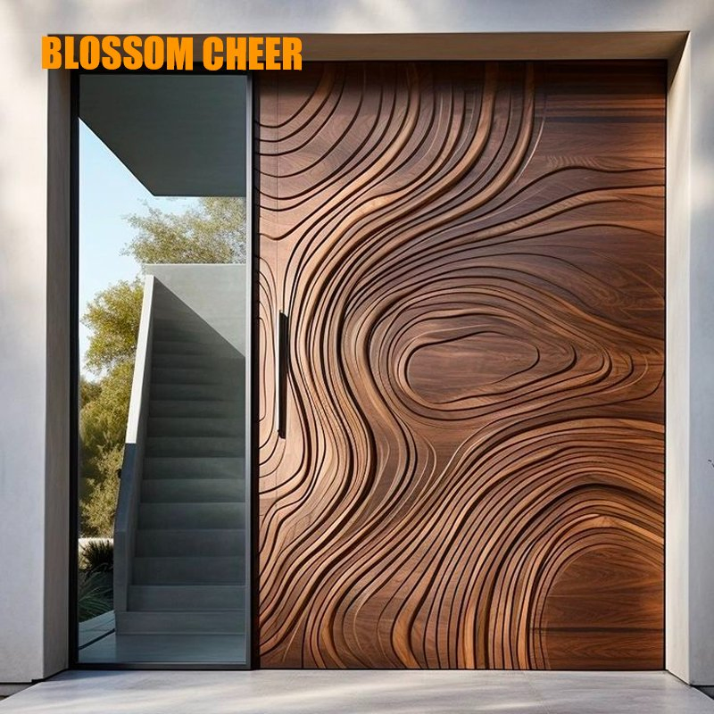 High Quality Paint Wooden High-End Solid Wood Relief Craft Flat off-Axis Door