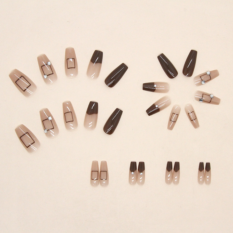 24PCS Press on Nails Tips Square Red Long French Fake Nails