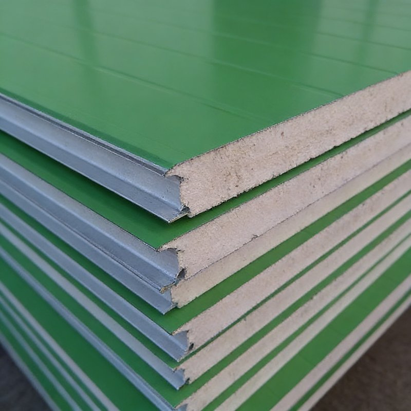 Glass Wool Core Sandwich Panel for Heat and Sound Insulation in Building Construction