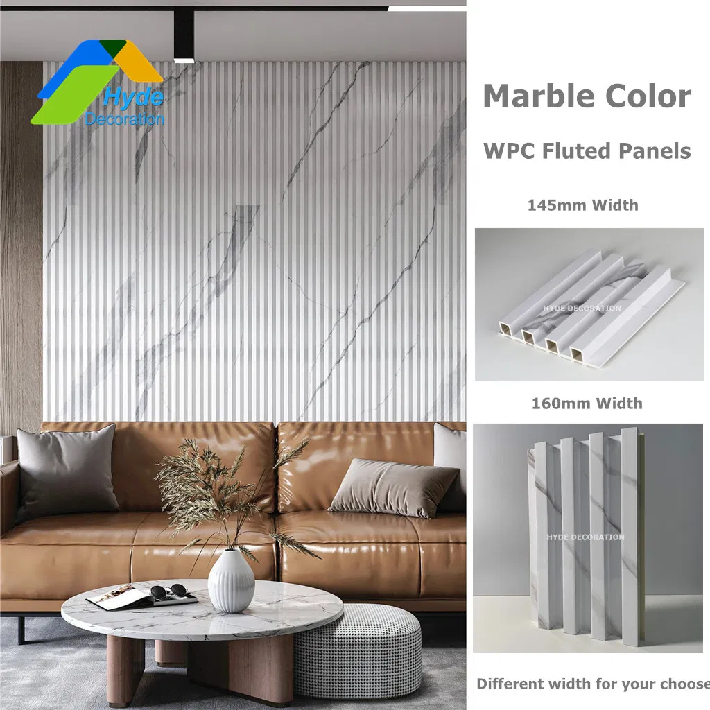 Marble Color WPC Wood Decorative Great Wall Board Fluted Wall ceiling Panel for Interior Background Decoration
