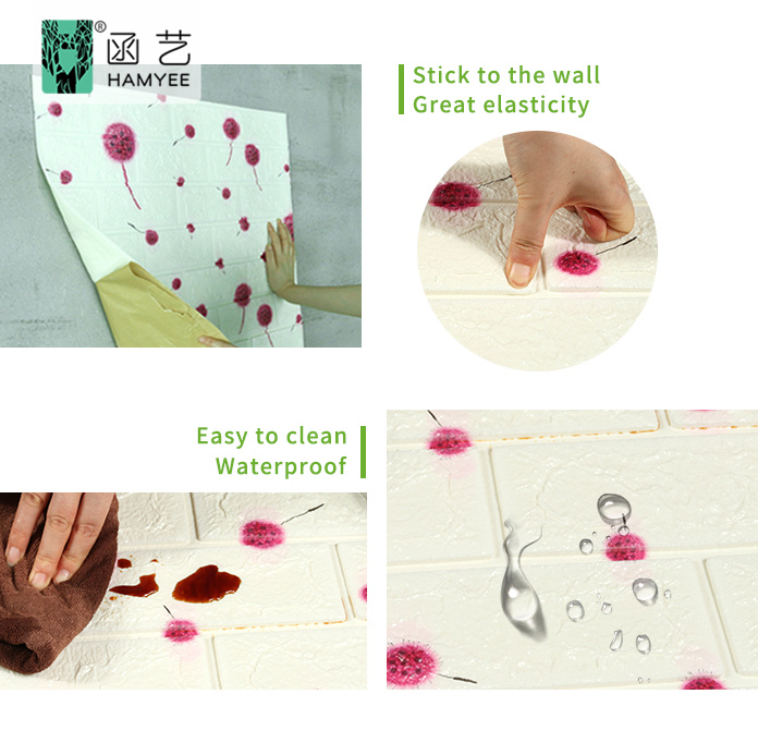 Modern Floral Home Adhesive Wall Paper Wall Coating PE Foam Wallpaper 3D Wall Sticker Home Decoration