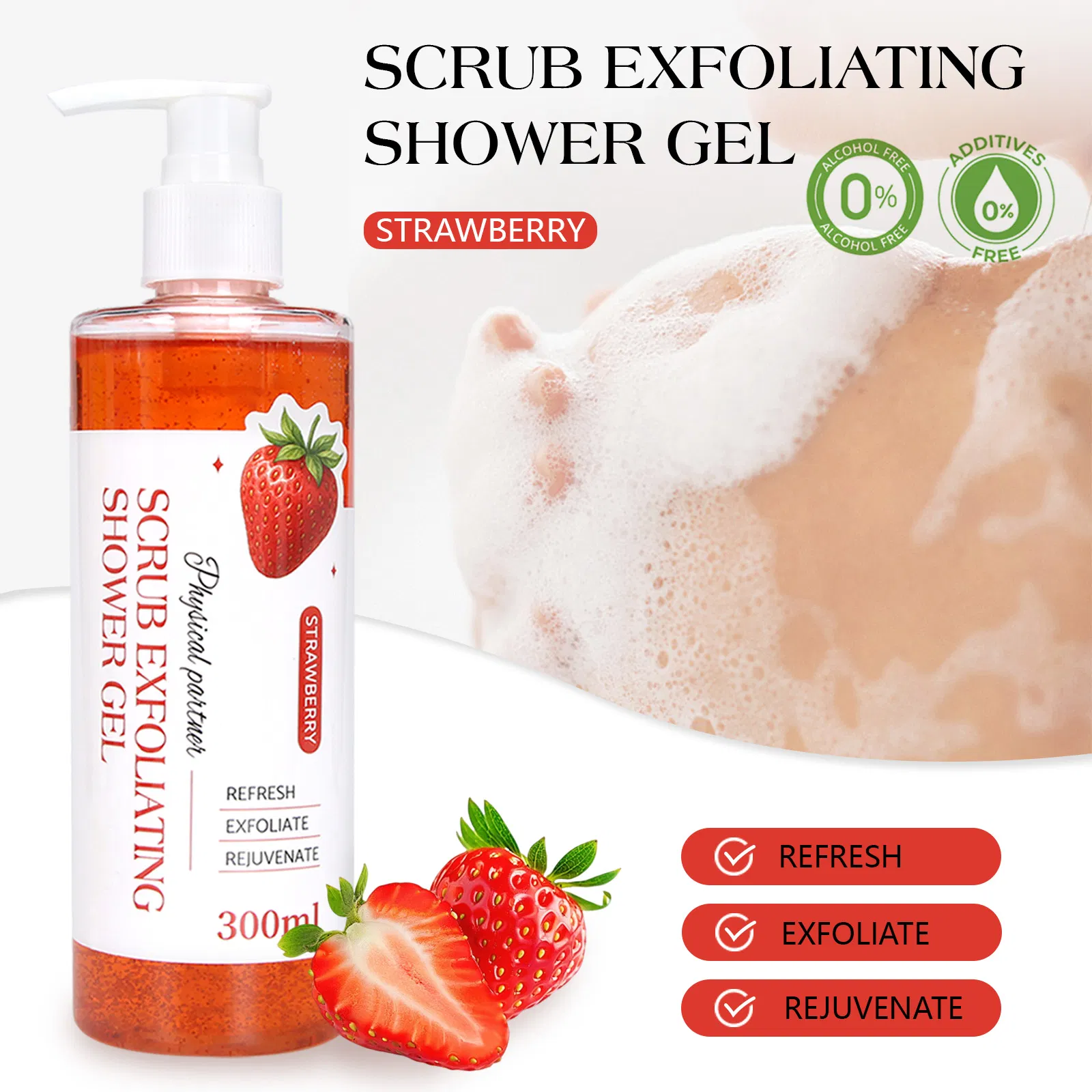 Beauty Cosmetics Body Care Gentle Exfoliation Moisturizing Strawberry Scrub Exfoliating Shower Gel