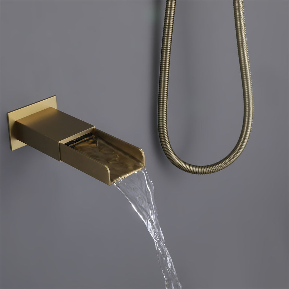 Bathrooms PVD Brushed Gold Wall Mounted Square Concealed Rain Shower Mixer Set