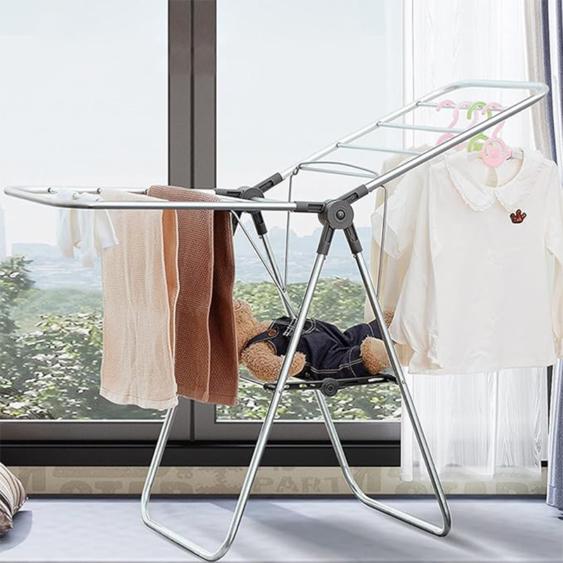 Indoor Outdoor Adjustable Height Metal Motorized Foldable Laundry Clothes Wing Drying Rack Clothes Hanging Stand for Laundry