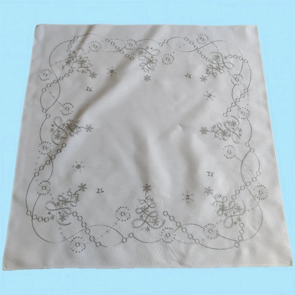 European Silver Thread Embroidered Christmas Snowflake Tablecloth and Stars