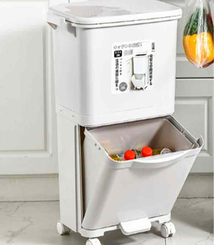 Plastic Functional Household Large Capacity Trash Cans Waste Bins Classified Kitchen Trash Basket Folding Garbage Trash Can