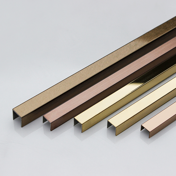 Grade 304/316 Champagne Gold Hairline Decorative Stainless Steel U Shape Metal Profile for Floor or Wall Decoration