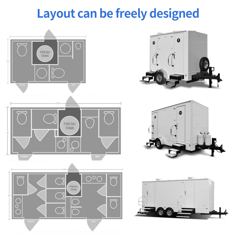 Prosky China Manufacturer Mobile Toilet Outdoor Luxury Portable Toilets Trailer Price 4 Stall Portable Restroom Trailer for Sale