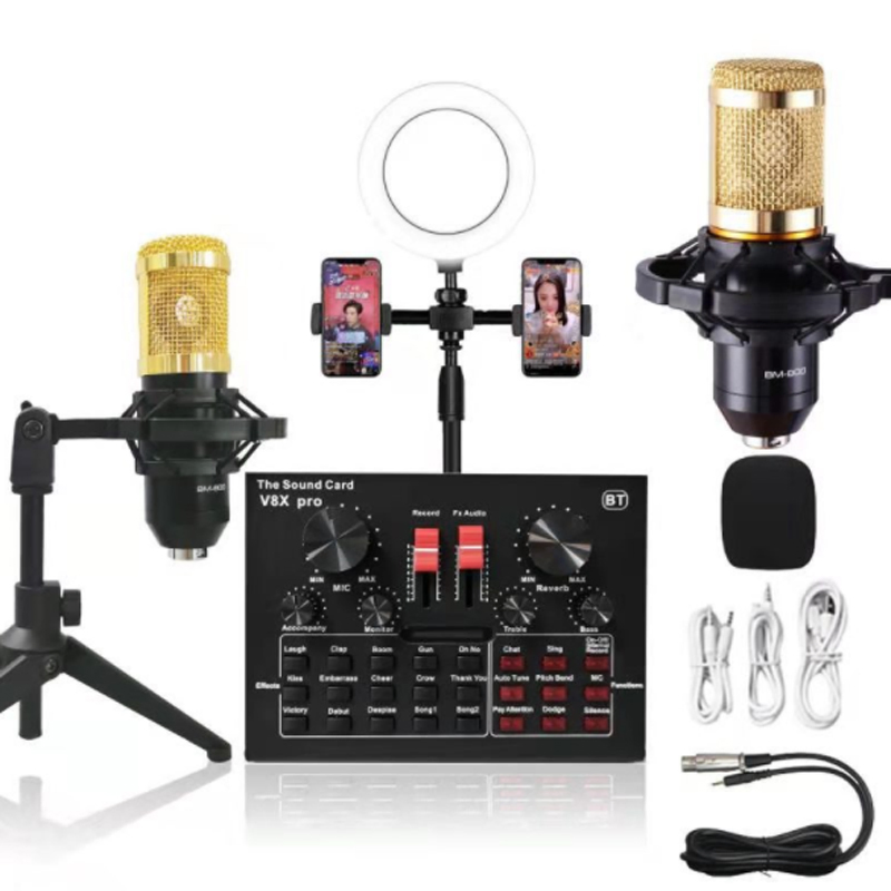 V8 Professional Live Recording Studio Microphone and Sound Card Set