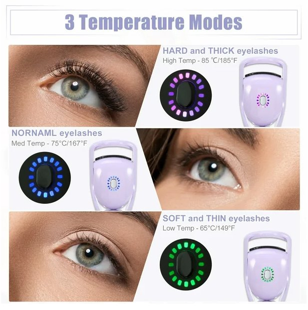 Unique Bargains Heated Eyelash Curler 3 Temperature Heating Eyelash Curler for Lift and Curl Natural Eyelashes Purple