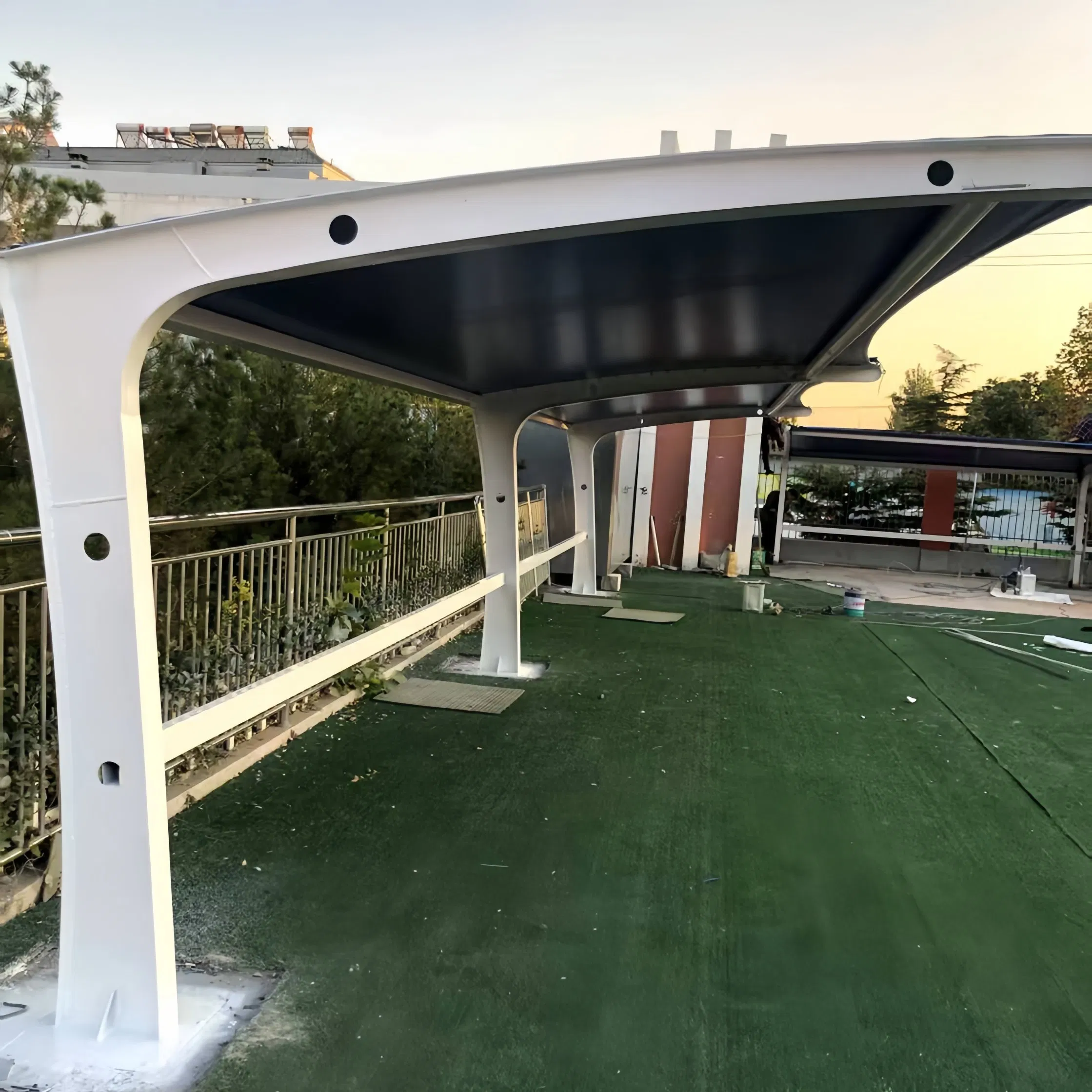 Complete System Including Gutters and LED Lights for a Fully Functional Parking Shade Carport