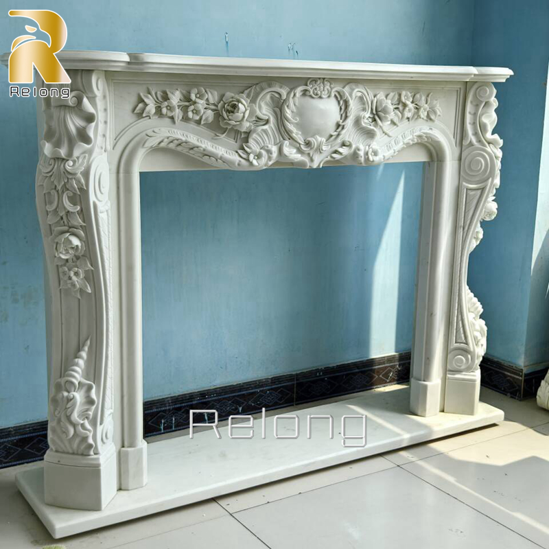 Modern Design White Marble Stone Carving Fireplace for Home Decoration