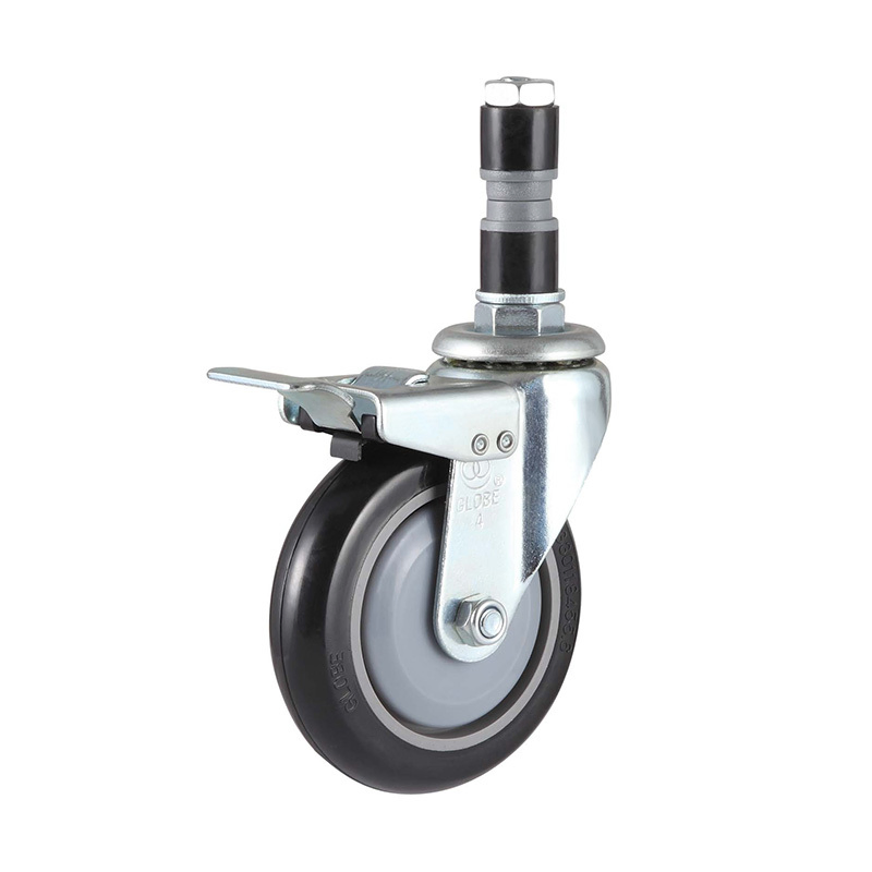 China Castor Factory 125mm Swivel Expanding Adapter Stem Caster with Brake
