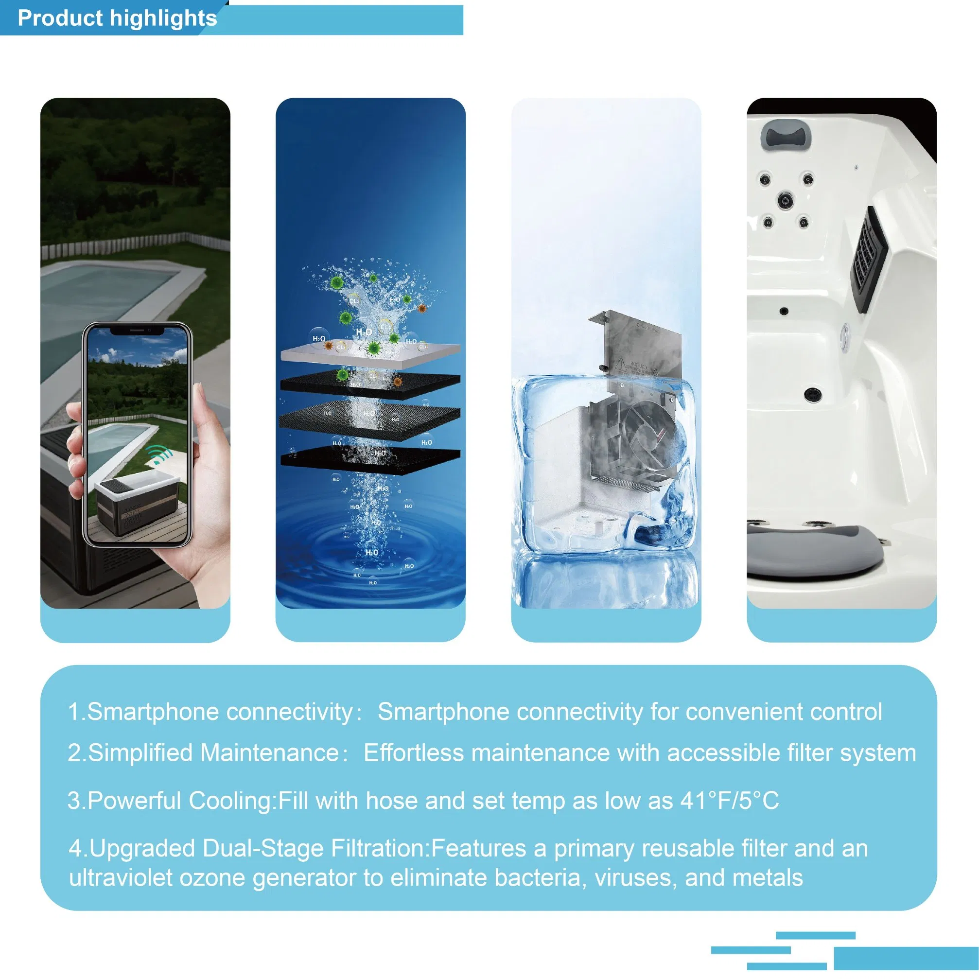 Акриловая ледяная ванна Sunrans с чиллером и фильтром