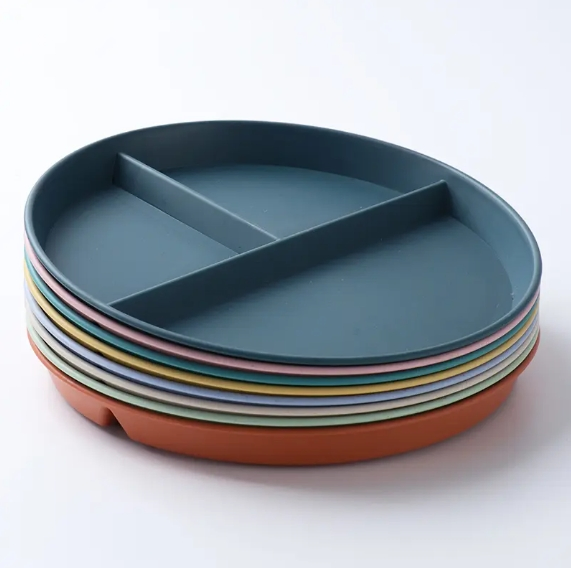 Unbreakable 9 Inch Wheat Plastic Round Divided Dinner Plate Microwave Safe