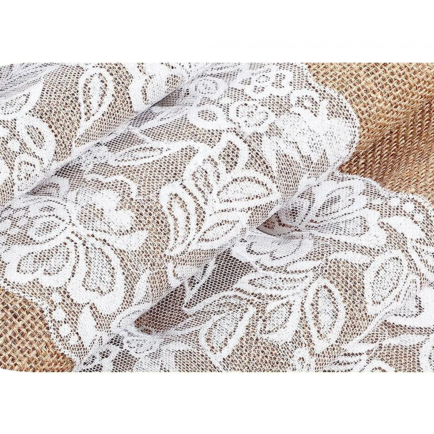 Burlap Table Runner with White Lace Hessian Table Cloth