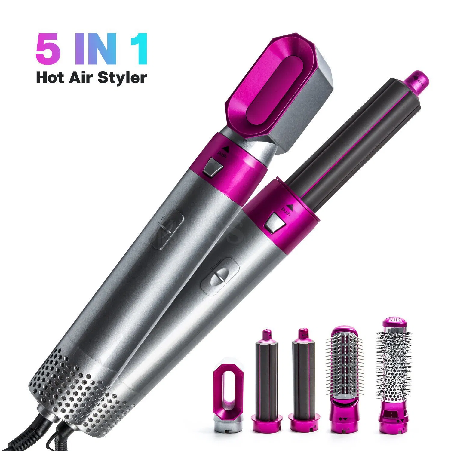 Hair Curler Curling Iron Detachable Brush Kit 5 in 1 Electric Blow Dryer Comb Hair Dryer Brush for All Hair Types
