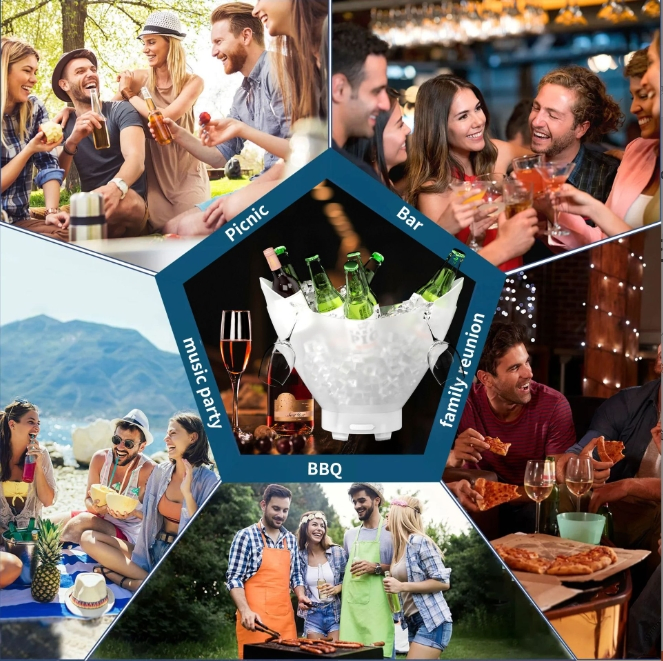 LED Clear Plastic RGB Color-Changing Ice Bucket Sustainable Beer Cooler Ice Bucket with Bluetooth Speaker Function