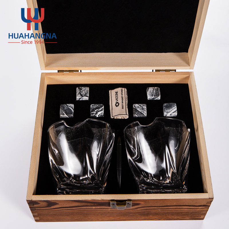 Unique Whiskey Stones Gift Set Granite Whisky Rocks Chilling Stones and 10oz Cigar Whiskey Glass with Wooden Box for Cocktail Liquor Wine